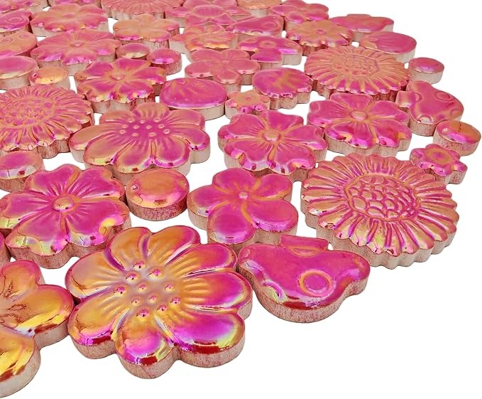 500g/1.1lb Ceramic Mosaic Tiles Mixed Shapes of Flowers, Mushrooms - Image 6