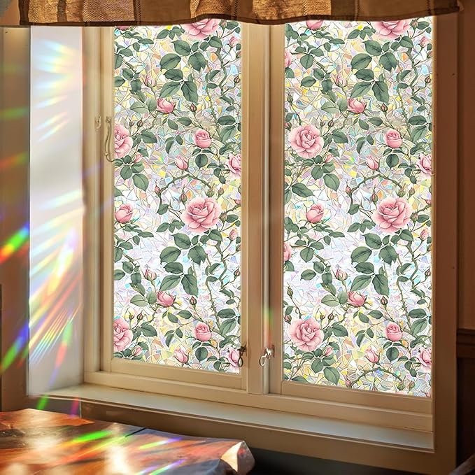 Floral Stained Glass Window Privacy Film, Retro Decorative Rainbow Window - Image 6