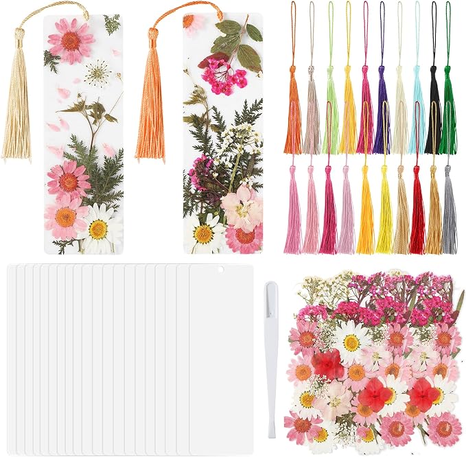 20 Sets Dried Flower Bookmark Making Kit Transparent Bookmark DIY Projects by Afniimyapt