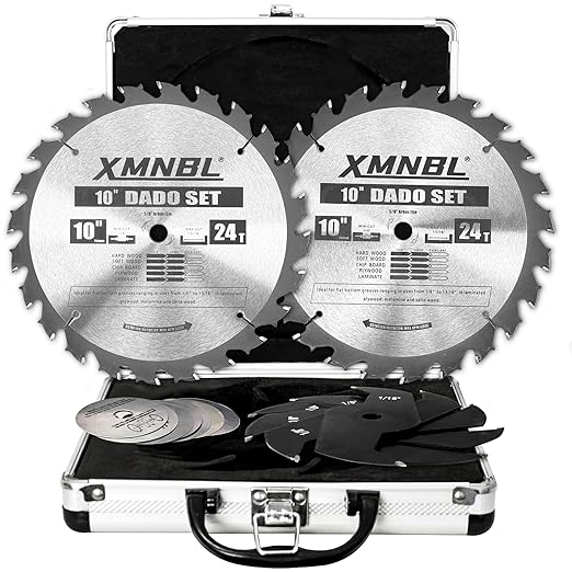 10'' Stacking Dado Blade Set, Compatible with 10 Inch Table Saw, Grooves from 1/4" to 13/16" Inch,24-Tooth, 5/8-Inch Arbor, 14 Pieces