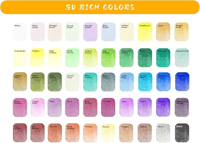 Artecho Metallic Watercolor Paints, 50 Glitter Watercolor Paint Set, Water - Image 2