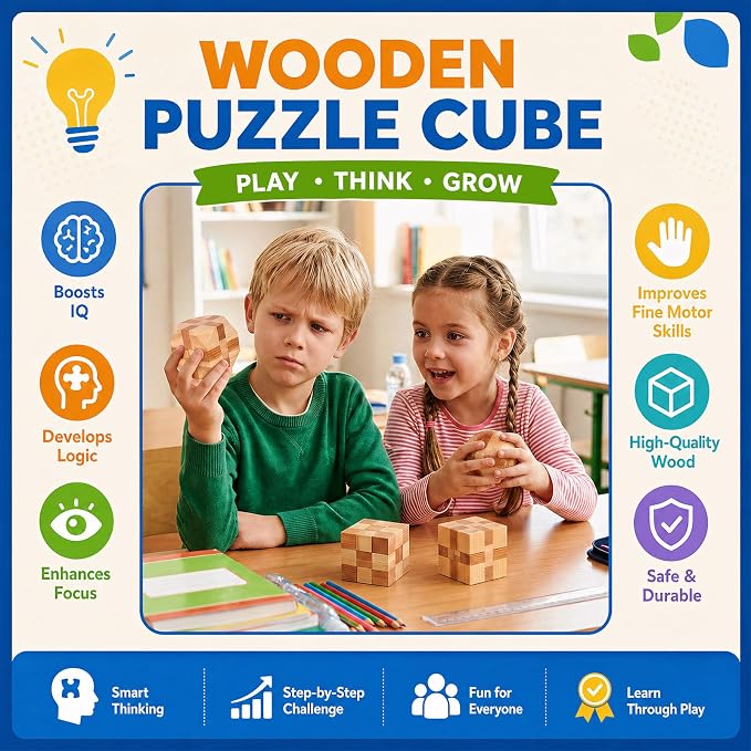 4 Pack Wooden Puzzle Games Brain Teasers Toy- 3D Puzzles - Image 4