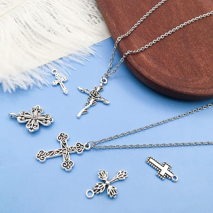 WOCRAFT 120pcs Antique Silver Cross Charms - Image 6