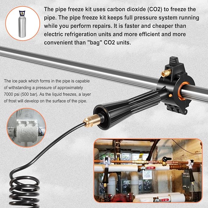 Pipe Freeze Kit, CST2 Pipe Freezing Kit For 1/8" to 2" OD, Use CO2 To Freeze Tube Wire Plumbing, Water Line Repair Tool Kit, Replacement For Cold Shot Pipe Freeze Kit
