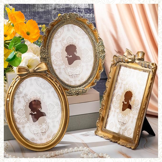 Vicenpal 3 Pcs Tiny Picture Ornate Frames 5 x 7 Inch Small Vintage Oval Picture - Image 2