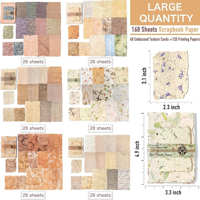 168Pcs Textured Scrapbook Paper Kit - Image 3