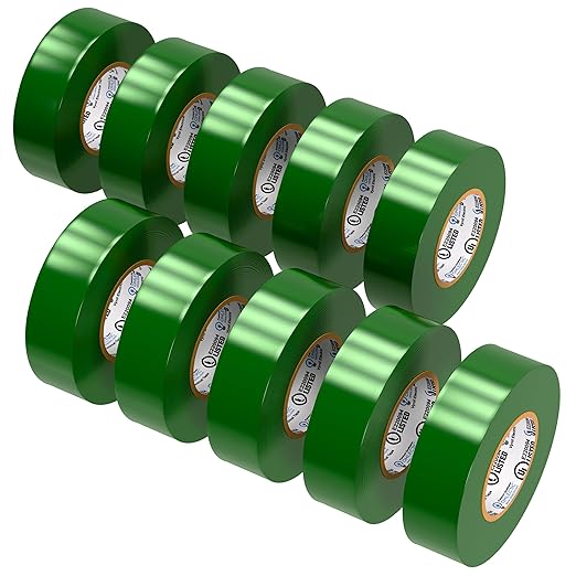 OHLECTRIC Professional Grade Vinyl Electrical Tape (10 Pack) Green - 7 Mil Thick Flame-Retardant, Heat & Weather Resistant 3/4 Inch x 60 Feet | Ideal for Contractors & Electricians