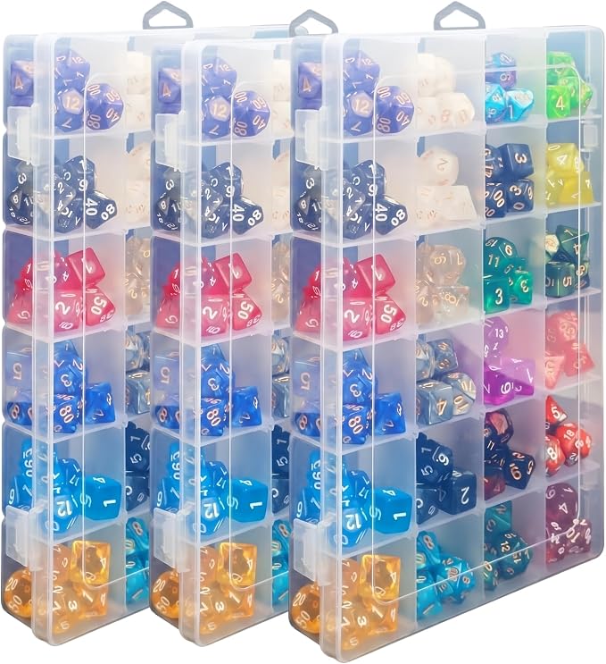 3 Pack DND Dice Storage Box Each 24 Grids Polyhedral Dice Organizer by PUGED
