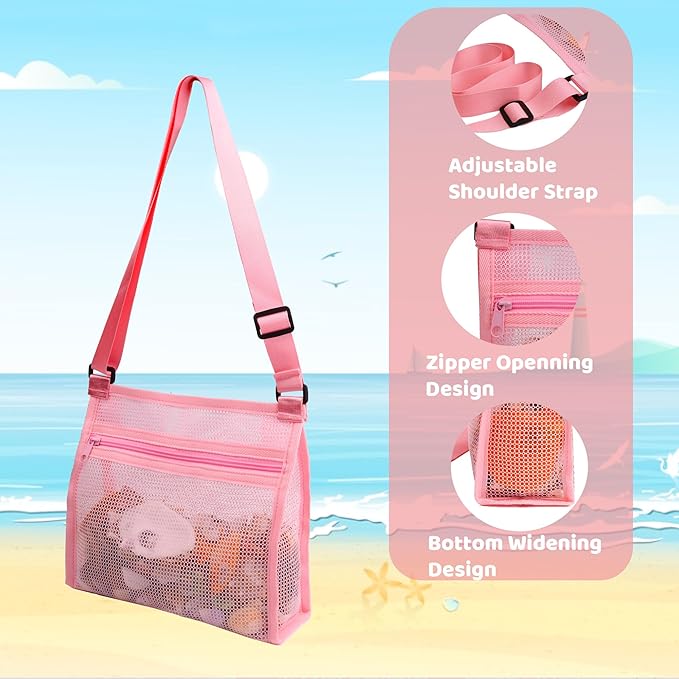MUYIZI Mesh Beach Bag for Shells Collecting 3 Pack, Shell Bags for Beach - Image 3