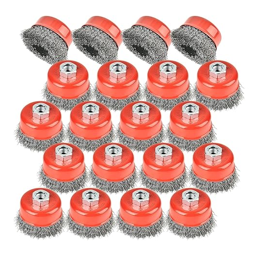 A A IN 20Pack Wire Wheel for Angle Grinder, 3 Inch Grinder Wire Wheel Brush with 5/8"-11 Threaded Arbor for Angle Grinder, 0.014'' Carbon Steel Crimped Wire Cup Brush for Rust,Corrosion,Paint Removal