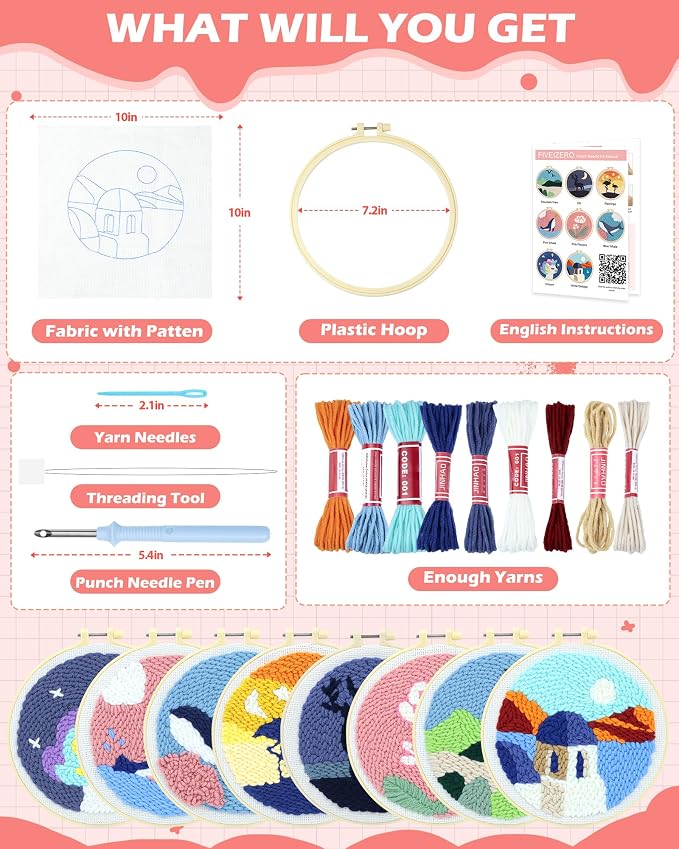 FIVEIZERO DIY Punch Needle Kit for Beginners, Yarn Punch Needle Art Craft Kit - Image 2