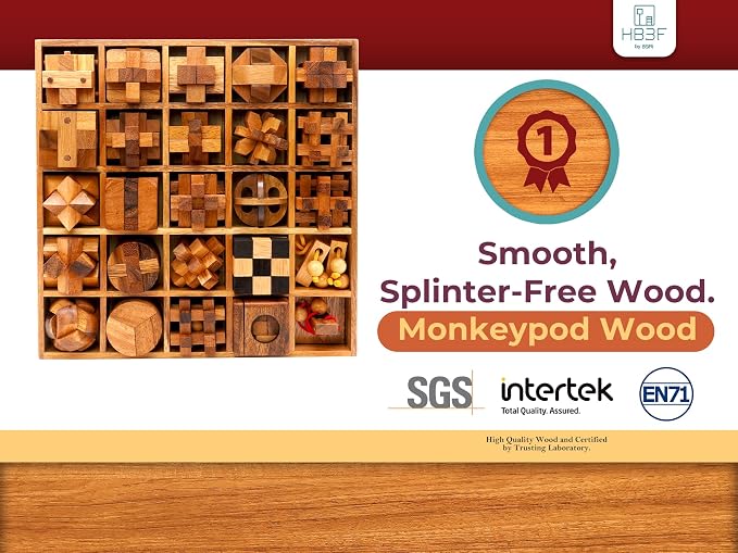 BSIRI 25 in 1 Wooden Brain Teaser Puzzles - Image 2
