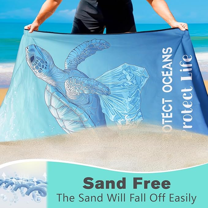 Protect Sea Animals Beach Towel Oversized 36" x 72", Thin Lightweight Sand Free Quick Dry Microfiber Towel for Swimming Pool Cruise Camping Travel