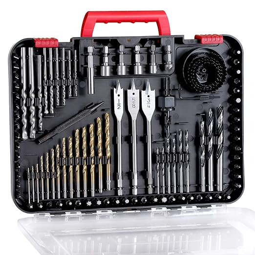 AVID POWER Drill Bit Set, Titanium Twist Brad Point Driver Bits, Drill and Screwdriver Bits Combo Kit with Case for Metal, Wood, Concrete and Masonry, 100 Pieces