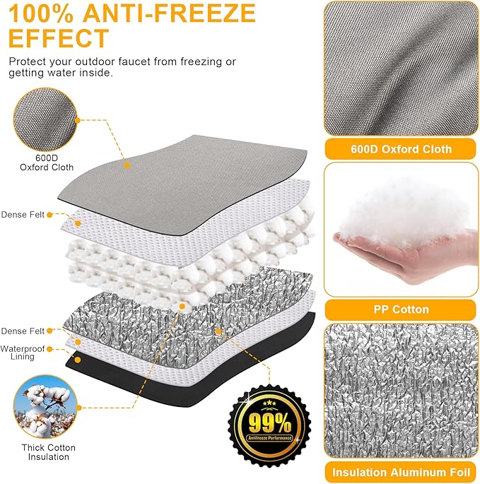 Insulated Pouch (5˚F) - 13" W x 12" H Backflow Preventer Cover for Outside Pressure Vacuum Breaker - Sprinkler Cover with Thick Layers Fabric - Grey