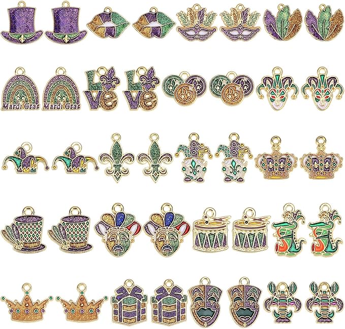 MARFOREVER 40 Pcs/20 Pairs Glitter Mardi Gras Charms by MARFOREVER