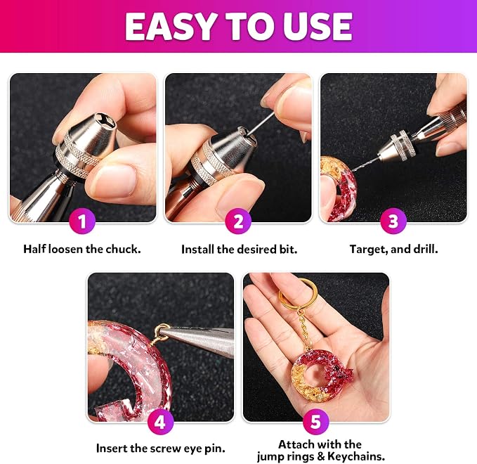 LEOBRO Hand Drill, Needle Nose Pliers, Keychain Making Kit, Jewelry Making - Image 8