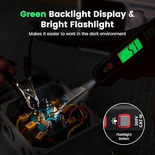 KAIWEETS 0.8V-100V DC Smart Automotive Test Light, Buzzer Circuit Tester with Sharp Probe, Bidirectional Voltage Tester with Flashlight, Electric Test Pen for Car Battery Polarity Continuity Fuses