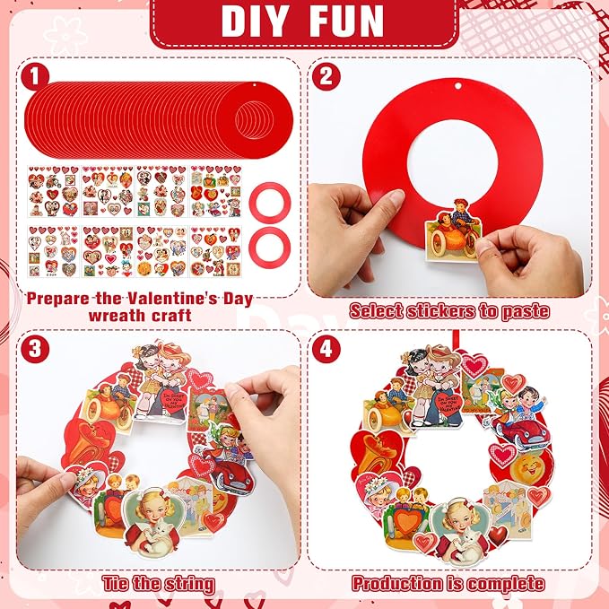 Hollowfly 48 Sets Vintage Valentine's Day Wreath Craft Kits - Image 4