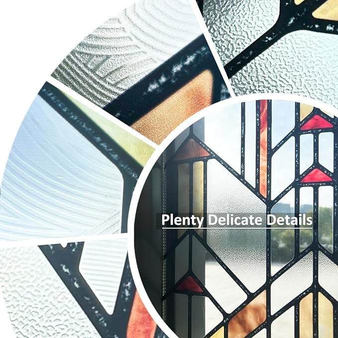 Original Hand Drawn Faux Stained Glass Window Film, Double-Sided Privacy Static - Image 2