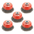 5 Pack 3 Inch Coarse Crimped Wire Cup Brush for Angle Grinder with 5/8 Inch-11 Threaded Arbor - 0.014 Inch Carbon Steel Wire -Light Duty Conditioning for Metals