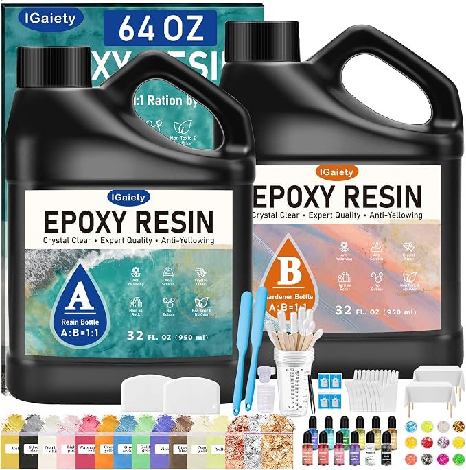 IGaiety Epoxy Resin, 64 OZ Epoxy Resin Kit, Fast Curing Clear Casting and by IGaiety