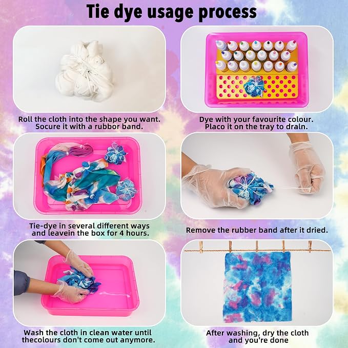 20 Colors Tie Dye Kit, 1 Tie Dye Workstation, 7 Set Fabric Markers, Non Toxic - Image 6