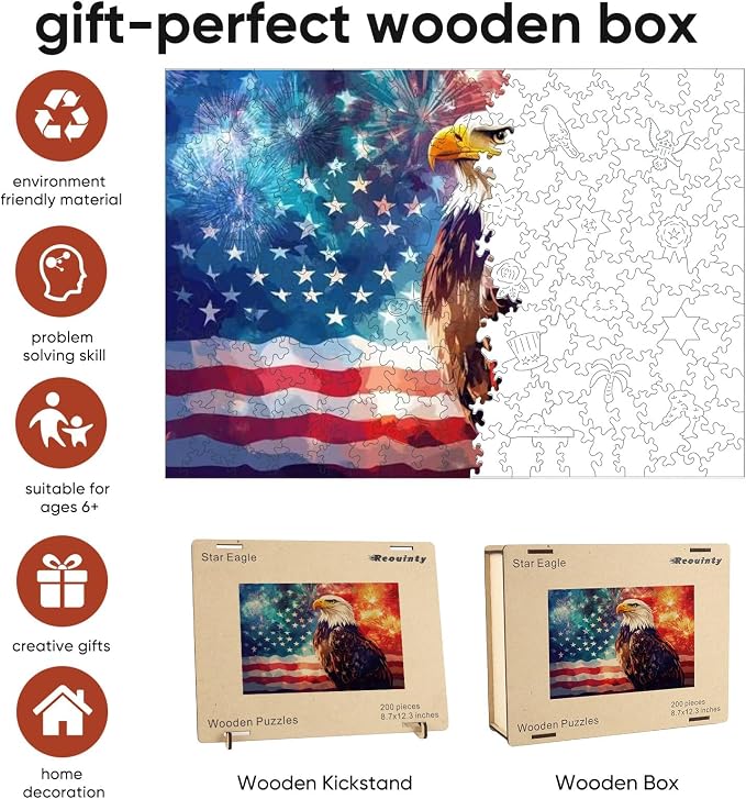 Reouinty Wooden Puzzle for Adults 500 Pieces, Eagle Wood Jigsaw Puzzles - Image 4