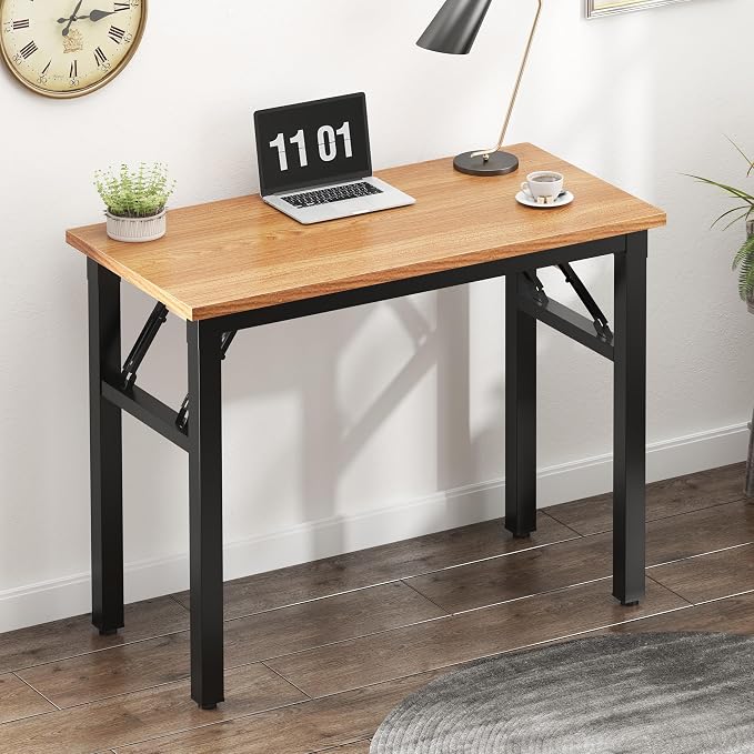 Need Small Folding Computer Desk, 31.5 Inch Writing Table, Teak & Black | - Image 2