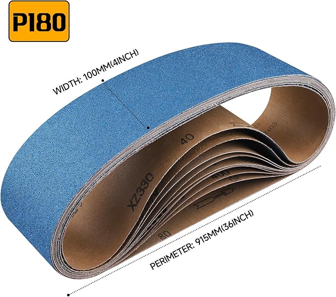 10-Piece 4 x 36 Inch 180 Grit Zirconia Sanding Belts, Heavy Duty Long-lasting Sanding Bands for Belt Sander, Rust Paint Removal, Wood Metal Grinding and Finishing