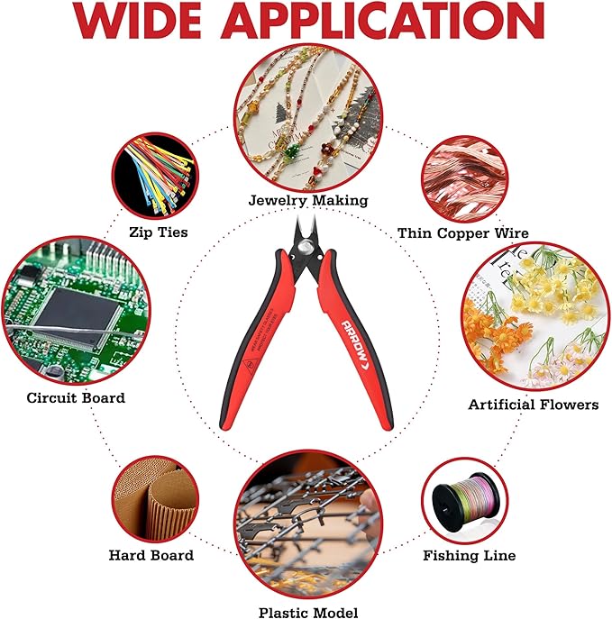 ARROW Micro Wire Cutters, 5" Precision Flush Cutters with Streamlined Handle and Ultra-Sharp Cutting Edge, Side & Diagonal Flush Cut Pliers for Electronics, Jewelry, Crafts, Zip Ties and Soft Wires