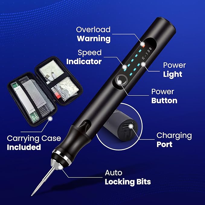 ELK Customizer Engraving Pen for All Materials - Rechargeable, Wireless & Beginner Friendly - Engrave 50+ Surfaces - Engraver Pen for DIYers & Artists - 30+ Bits & Tools Included