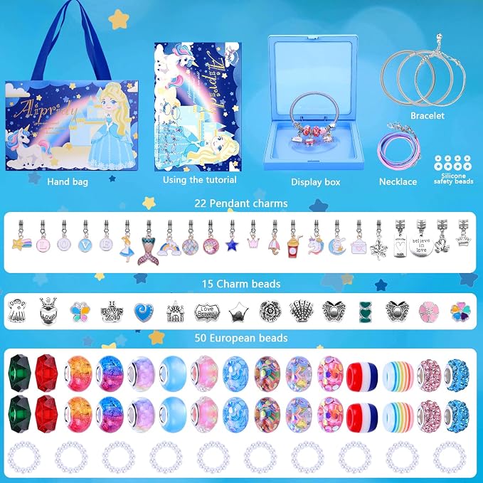 AIPRIDY Charm Bracelet Making Kit, Unicorn Mermaid Crafts Gifts Set Can - Image 2