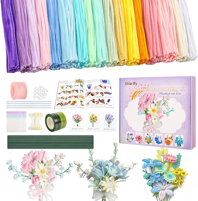 800 PCS Pipe Cleaners Craft, Pipe Cleaners Flowers Kit by Uniartfy