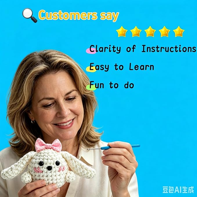 BUNUKY Beginner Crochet Kit, Snowy Bunny Amigurumi Starter Kit - Image 9