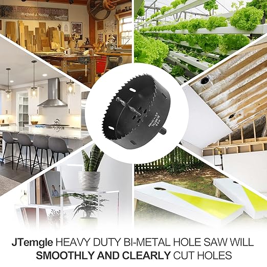 4-3/4 Inch Hole Saw with 1/2" Hex Shank Quick Change Arbor, JTemgle Bi-Metal Hole Saw Heavy Duty Hole Cutting Tool for Cornhole Boards, Recessed Lights, Wood, Plastic, Drywall & Soft Metal