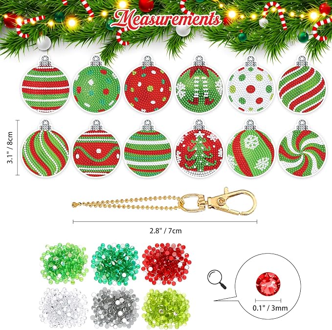 FRVCRS 12Pcs Christmas Diamond Art Keychains DIY Art Christmas Ornaments - Image 5