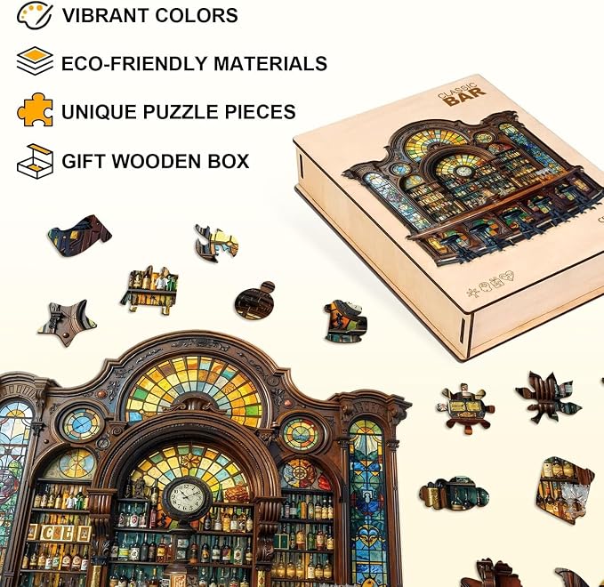 Classic Bar Puzzles Adults Gifts Wooden 100 Pieces 8.5 * 8.5in - Image 2