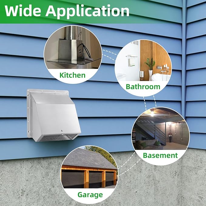 4 Inch Dryer Vent Cover Outside Hooded Wall Vent with Screen and Damper,4" Exterior Wall Vent Dryer Air Vent,Exhaust Wall Mount Cover Cap for Dryer Ventilation&Outdoor Air Exhaust, Stainless Steel