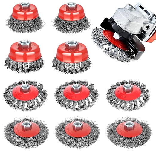 10pcs Wire Wheel for 4 1/2 Angle Grinder Wire Wheel Brush Cup Set with Threaded Arbor, Angle Grinder Wire Wheel for Rust, Corrosion, Paint Removal