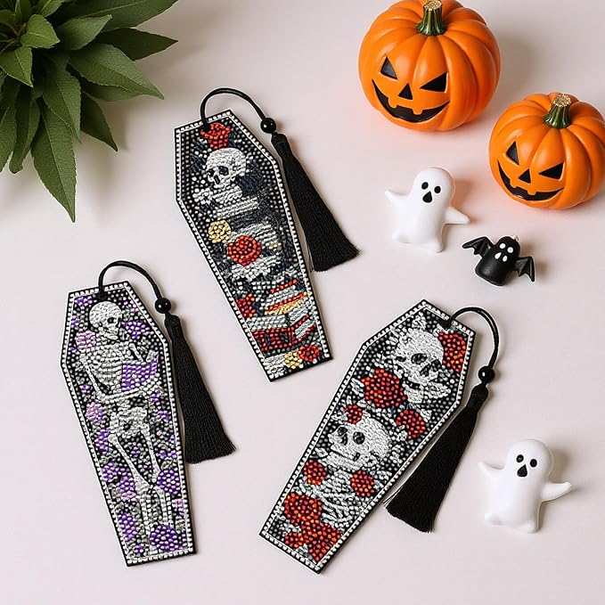 8 Pcs Gothic Skeleton Diamond Art Bookmarks Kit, Skull Halloween Diamond - Image 6