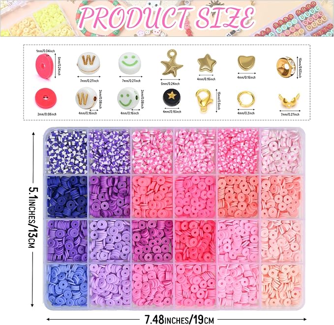 wuzoe Friendship Bracelet Kit, 96 Colors Polymer Clay Beads & 1200 Letter - Image 4