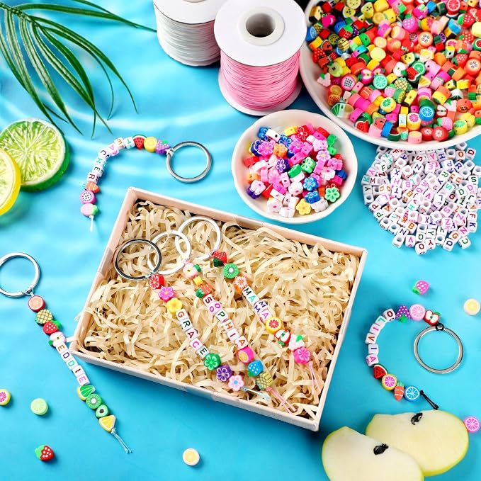 Landical 564 Pcs DIY Fruit Bead Keychain Kit Summer Key Chain Making Craft - Image 3