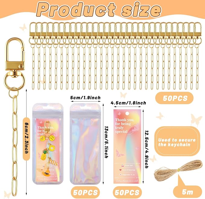Wurosi 50 Set Paperclip Keychain Making Kit, Bag Charm Kit, 50 Keychain Clips - Image 2