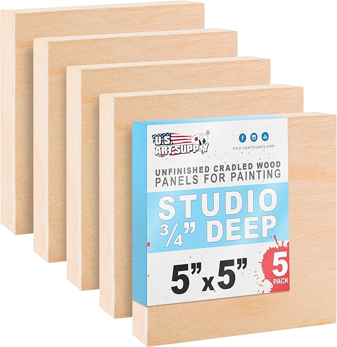 U.S. Art Supply 05" x 05" Unfinished Cradled Wood Panels by USArtSupply