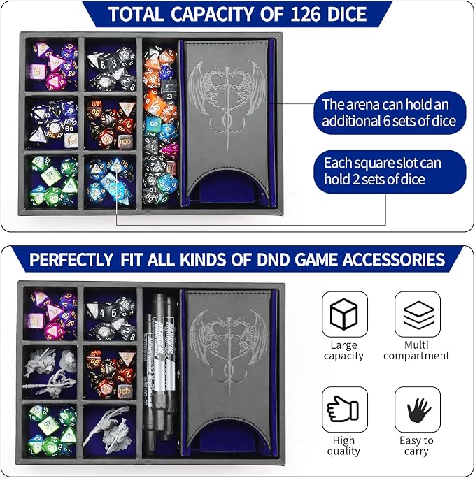 Grajar 3 in 1 Dice Tray with Lid, Portable Dice Box Storage - Image 2