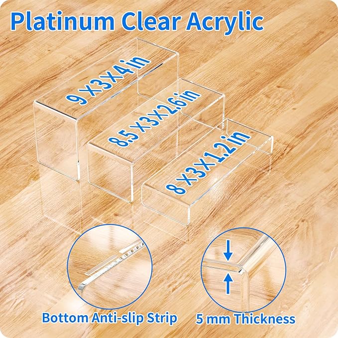 NIUBEE Acrylic Display Riser, 2 Set Clear Rectangular Stands - Image 3