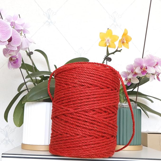 4mm x 500 Feet Red Jute Rope, Twine for Gardening Tomato Climbing Plant Tie Floristry Crafts Gift Wrapping Packing Decor