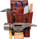 FESA Small Leather Tool Pouch - 5-in-1 Heavy Top Grain Leather Small Tool Pouch with a Steel Hammer Loop, 4 Pockets & Reinforced Heavy Duty Rivets - Fits Belts up to 3" - Handcrafted
