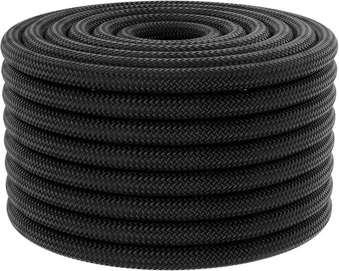X XBEN Braided Polyester Arborist Rope 1/2 inch X 120ft, 48 Strands, 12 inner core,5174 LBS Breaking Strength Outdoor Ropes, Arborist Rigging Code for Rock Hiking Camping Swing Tree,Black Rescue,Black